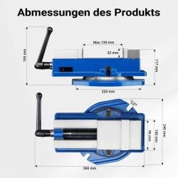 Tarkkuusruuvipenkki 100 mm, 360° kääntyvä alusta, valurauta, sininen