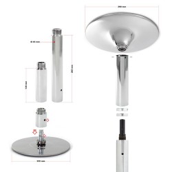 Ammattitason pole-fitness-tanko Ø 45 mm, korkeus 2,31-2,74 m, teräs, hopea, asennus ilman porausta