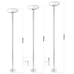 Ammattitason pole-fitness-tanko Ø 45 mm, korkeus 2,31-2,74 m, teräs, hopea, asennus ilman porausta