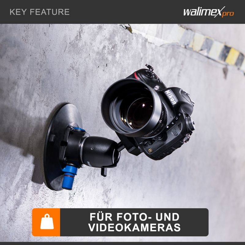 Walimex pro Imukuppijalka kuvapäällä ja pikalukituslevyllä, DSLR- ja action-kameroille, musta
