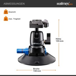 Walimex pro Imukuppijalka kuvapäällä ja pikalukituslevyllä, DSLR- ja action-kameroille, musta