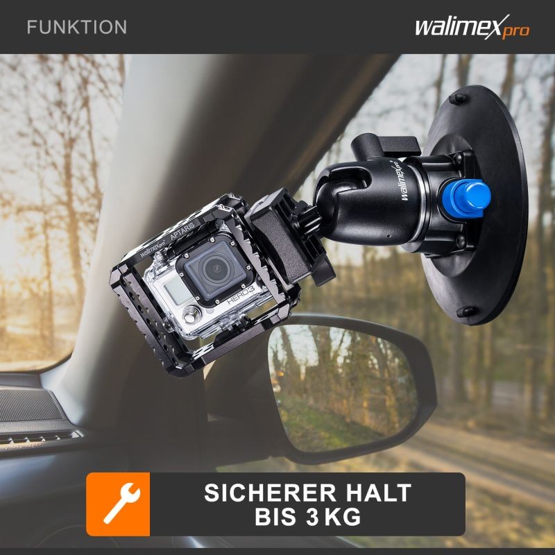 Walimex pro Imukuppijalka kuvapäällä ja pikalukituslevyllä, DSLR- ja action-kameroille, musta