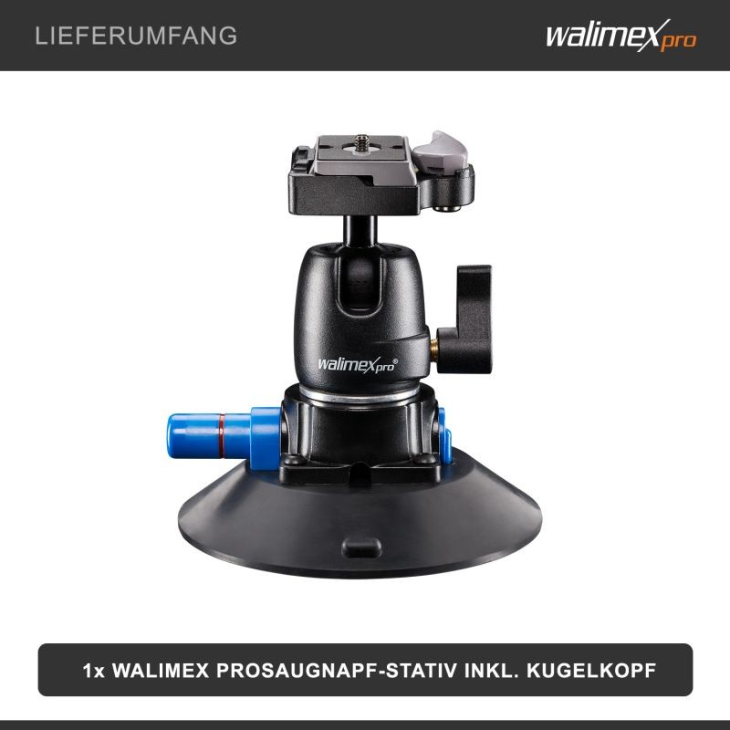Walimex pro Imukuppijalka kuvapäällä ja pikalukituslevyllä, DSLR- ja action-kameroille, musta