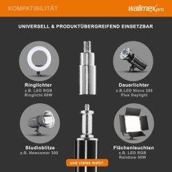 Walimex pro WT-806 valojalustasetti 3 kpl, 256 cm, 6 kg, jousivaimennus, adapterit ja kuljetuslaukut