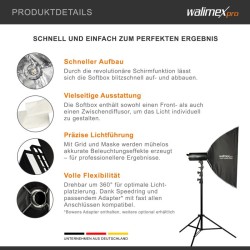 Walimex pro Softbox Octa 60 oktagon-softbox 60 cm, kenno, maski, Bowens- ja Profoto-adapterit