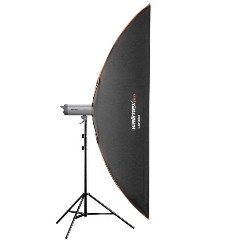 Walimex pro Softbox PLUS Orange Line 60 x 200 cm, Aurora/Bowens, 360° kääntyvä, kenno ja strip-maski