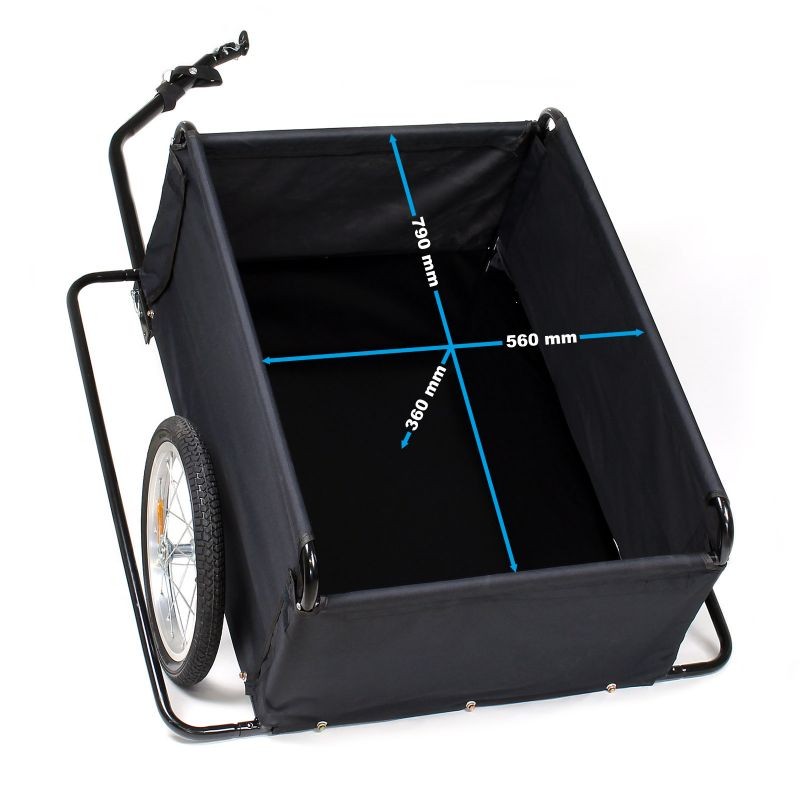 Polkupyörän tavaraperävaunu 139x88x60 cm, 65 kg, musta, taitettava vetopuomi ja pyörien suojakehykset