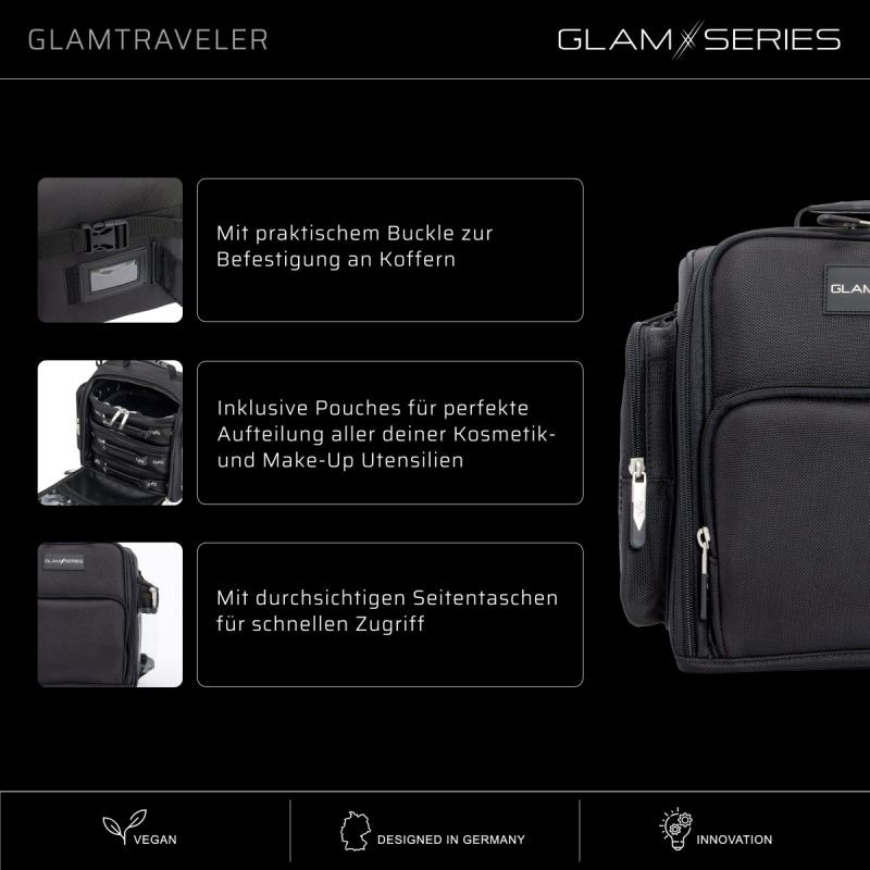 GlamSeries GlamTraveler meikkilaukku, 3 pussukkaa, musta, 340 x 190 x 280 mm