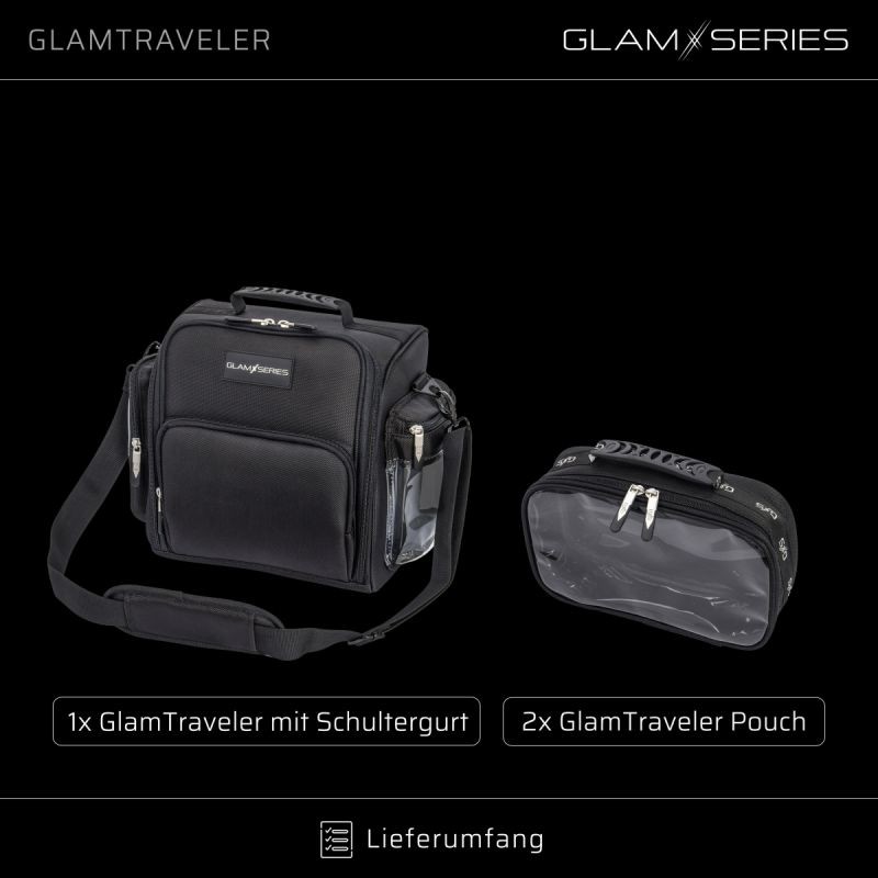GlamSeries GlamTraveler meikkilaukku, 3 pussukkaa, musta, 340 x 190 x 280 mm