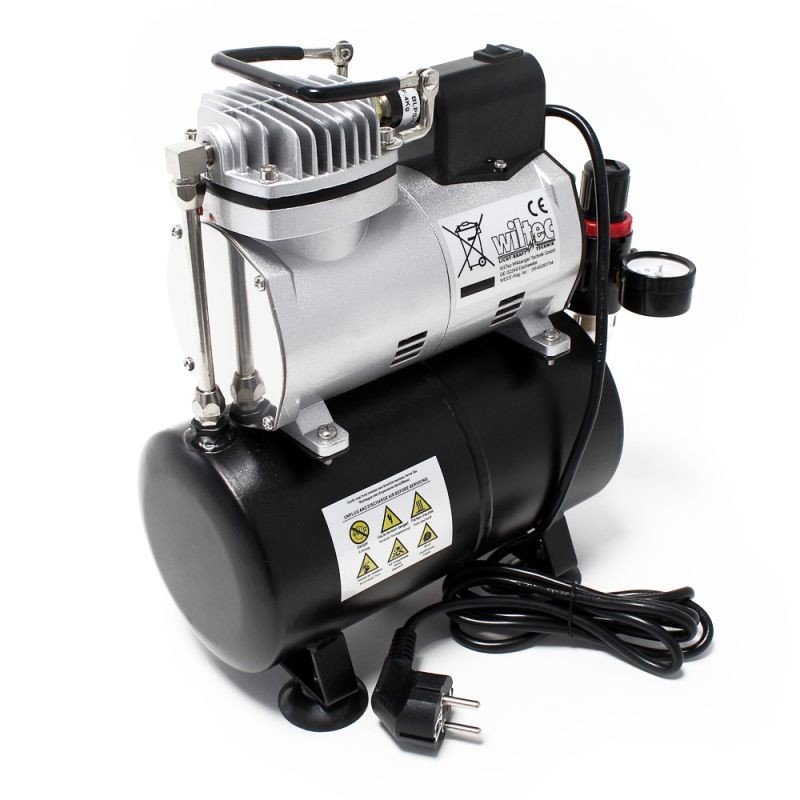AF186 Öljytön airbrush-kompressori, 2 sylinteriä, 3 l säiliö, 4 bar, start-stop-automaatti