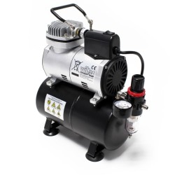 AF186 Öljytön airbrush-kompressori, 2 sylinteriä, 3 l säiliö, 4 bar, start-stop-automaatti