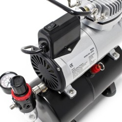 AF186 Öljytön airbrush-kompressori, 2 sylinteriä, 3 l säiliö, 4 bar, start-stop-automaatti
