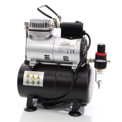 AF186 Öljytön airbrush-kompressori, 2 sylinteriä, 3 l säiliö, 4 bar, start-stop-automaatti