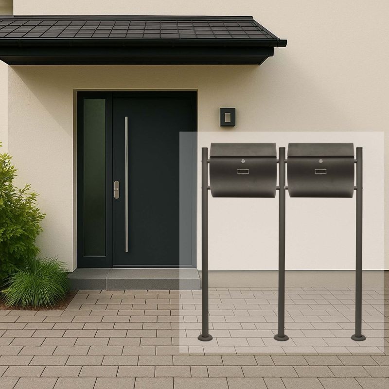 Postilaatikkosarja V17, 2 kpl, antrasiitti, 1000 x 95 x 1200 mm, teräs, jalustalla