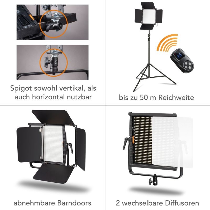 Walimex pro 2x LED Niova 100-F Pro 100 W Bi-Color LED-paneelivalosetti, 2x jalustaa ja 2x V-Mount-akkua
