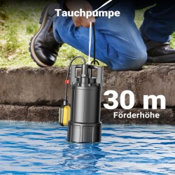 Puhtaan veden uppopumppu 1000 W, kellukskytkin, 5500 l/h, 30 m nostokorkeus, 7 m upotussyvyys