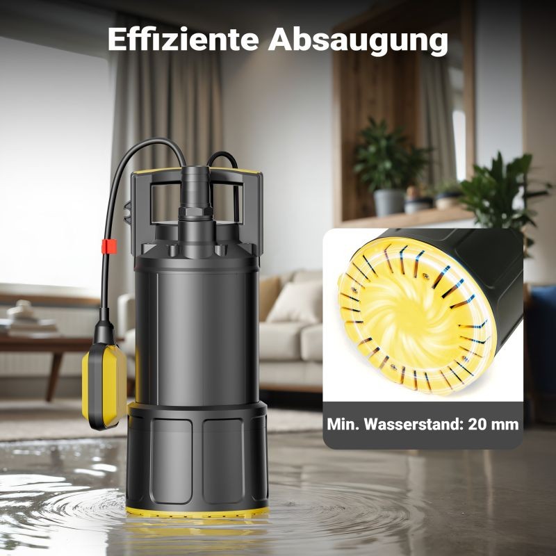 Puhtaan veden uppopumppu 1000 W, kellukskytkin, 5500 l/h, 30 m nostokorkeus, 7 m upotussyvyys
