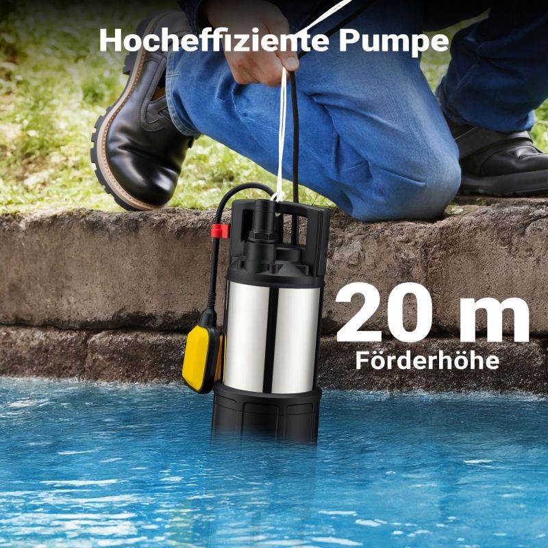 Puhtaan veden uppopumppu 850 W, kellukskytkin, 5000 l/h, pumppauskorkeus 20 m, sukellussyvyys 7 m