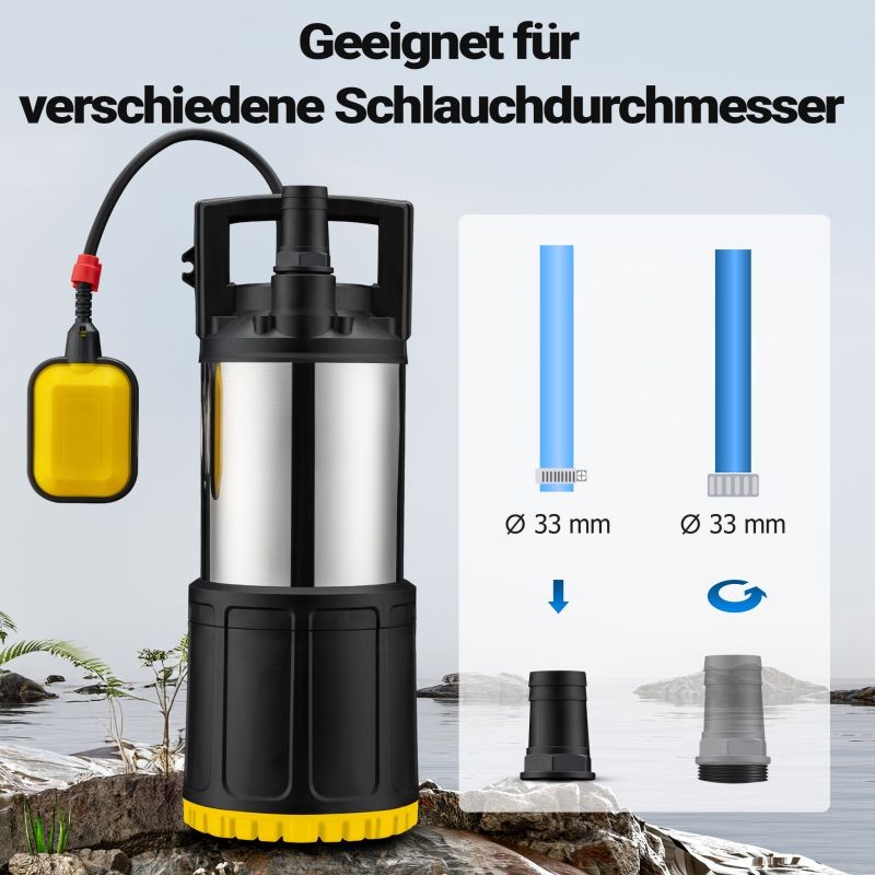 Puhtaan veden uppopumppu 850 W, kellukskytkin, 5000 l/h, pumppauskorkeus 20 m, sukellussyvyys 7 m
