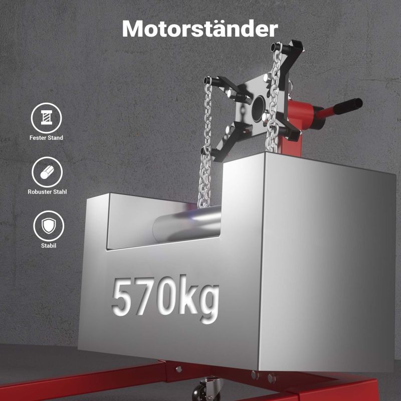 Moottori- ja vaihteistoteline 570 kg, maalattu teräs, pyörillä