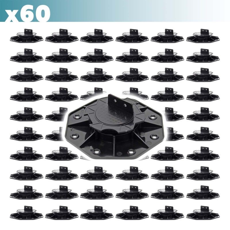 XPOtool Säädettävät terassijalat 60 kpl, 18–28 mm, 2700 kg, musta
