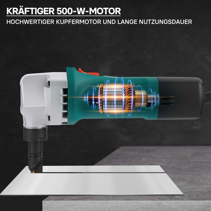Peltinibslaaja 500 W, 360° kääntyvä leikkauspää, leikkauskapasiteetti 2,5 mm