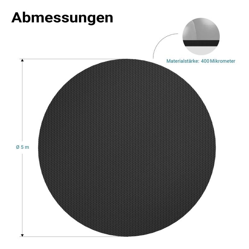 Aurinkopeite uima-altaaseen, Ø 5 m, musta, 400 µm PE, pyöreä