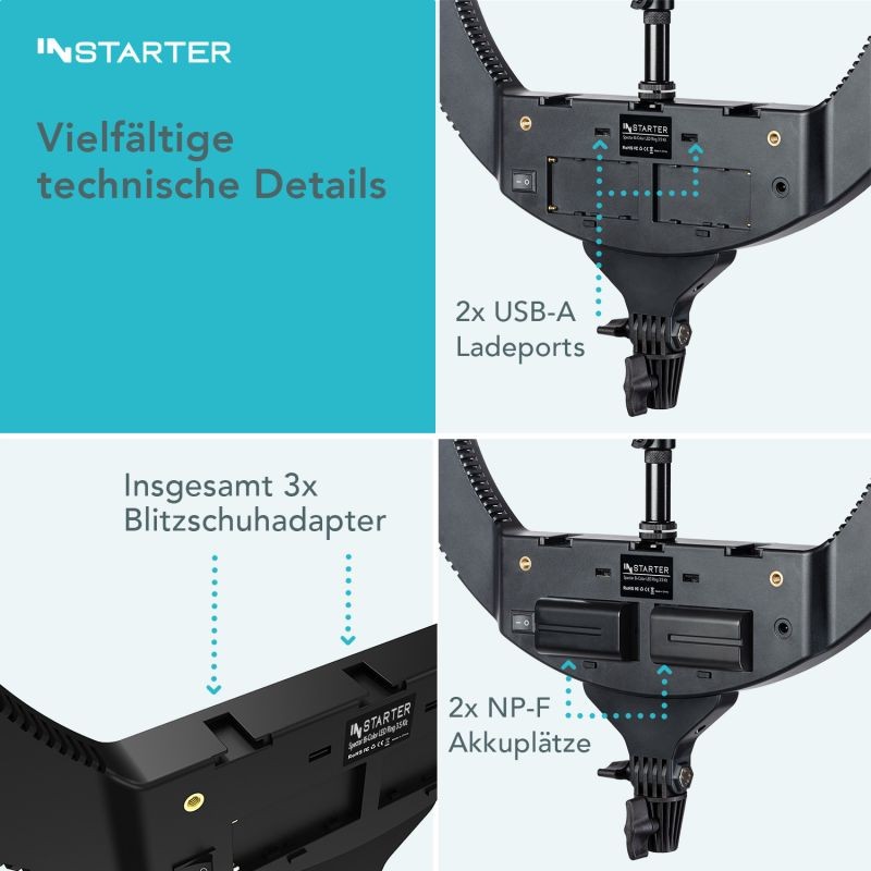 Instarter Spectar RGB-rengasvalo 60 W, 48 cm, jalustalla