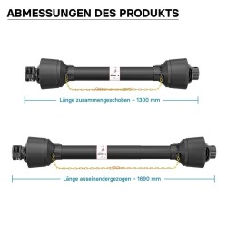 Voimansiirtokardaani T4 1300-1430 mm 460 Nm 540 U/min 40 kW 6 hammasta 35 mm pyöreä