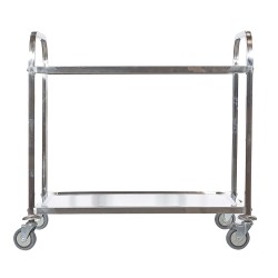 Tarjoiluvaunu 2 hyllytasoa, ruostumaton teräs 304, 150 kg, 940 x 560 x 940 mm, jarrulliset pyörät