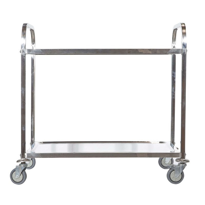 Tarjoiluvaunu 2 hyllytasoa, ruostumaton teräs 304, 150 kg, 940 x 560 x 940 mm, jarrulliset pyörät