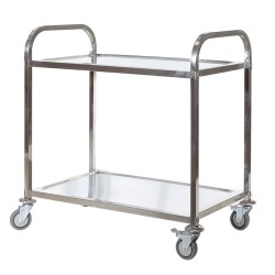 Tarjoiluvaunu 2 hyllytasoa, ruostumaton teräs 304, 150 kg, 940 x 560 x 940 mm, jarrulliset pyörät