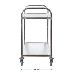 Tarjoiluvaunu 2 hyllytasoa, ruostumaton teräs 304, 150 kg, 940 x 560 x 940 mm, jarrulliset pyörät