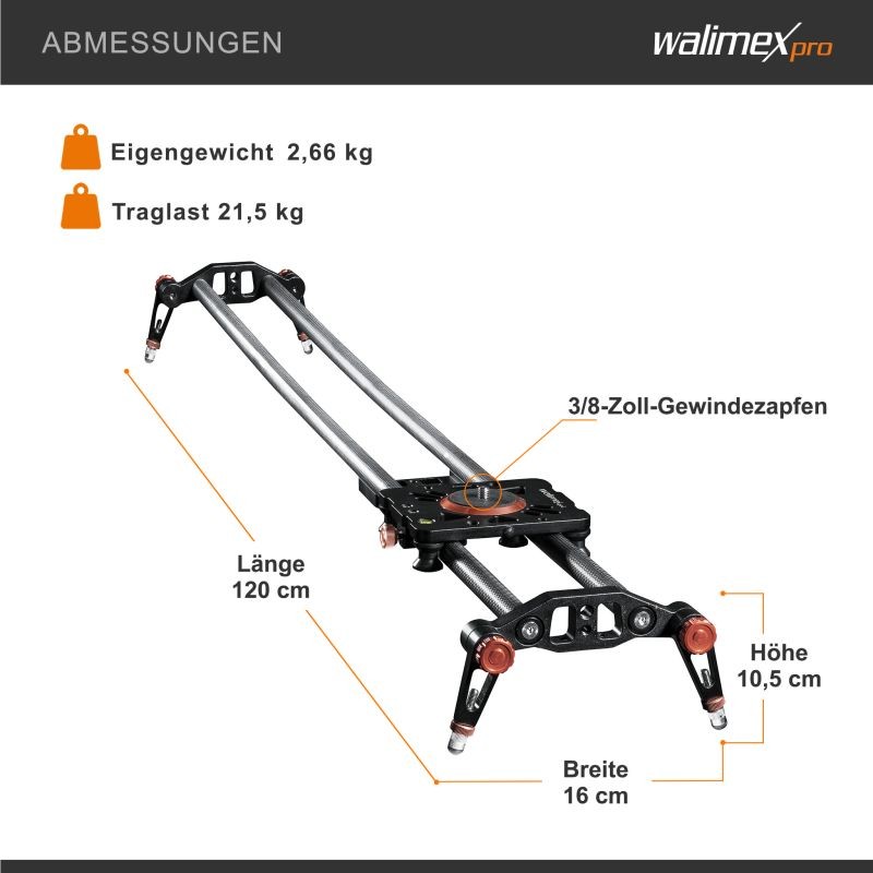 Walimex pro Carbon Video Slider Pro 120 cm videoslideri hiilikuitua