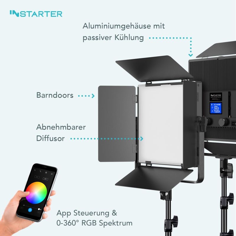 Instarter Spectar RGB LED-paneeli 5.0 60 W, videovalo RGB, 3200-7500 K, sovellusohjaus