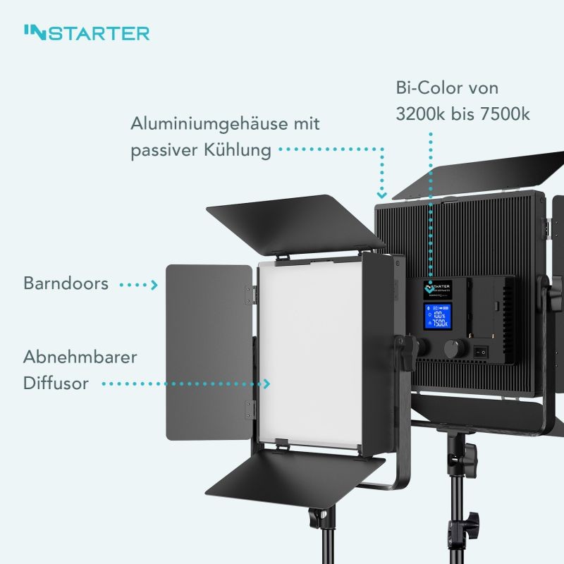 Instarter Spectar Bi Color LED-paneeli 5.2, 60 W, videovalo, App-ohjaus, 360° kääntyvä