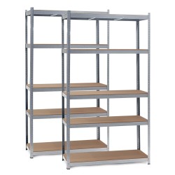 Raskashyllysetti 2 kpl 100x60x200 cm 5 tasoa 200 kg taso sinkitty teräs ja MDF hopea