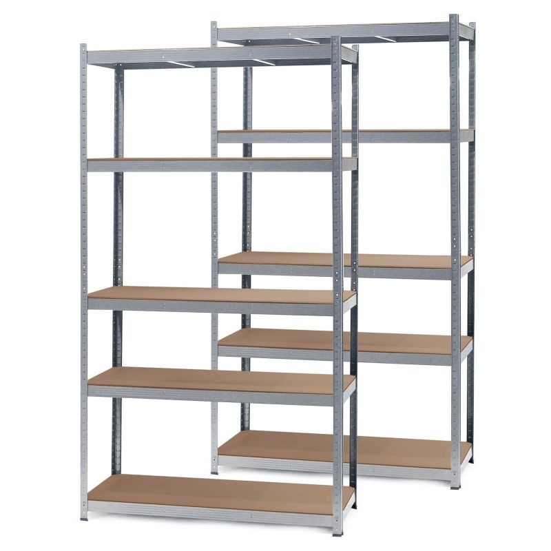 Raskashyllysetti 2 kpl, 100x60x200 cm, 5 tasoa, 200 kg/taso, sinkitty teräs ja MDF, hopea