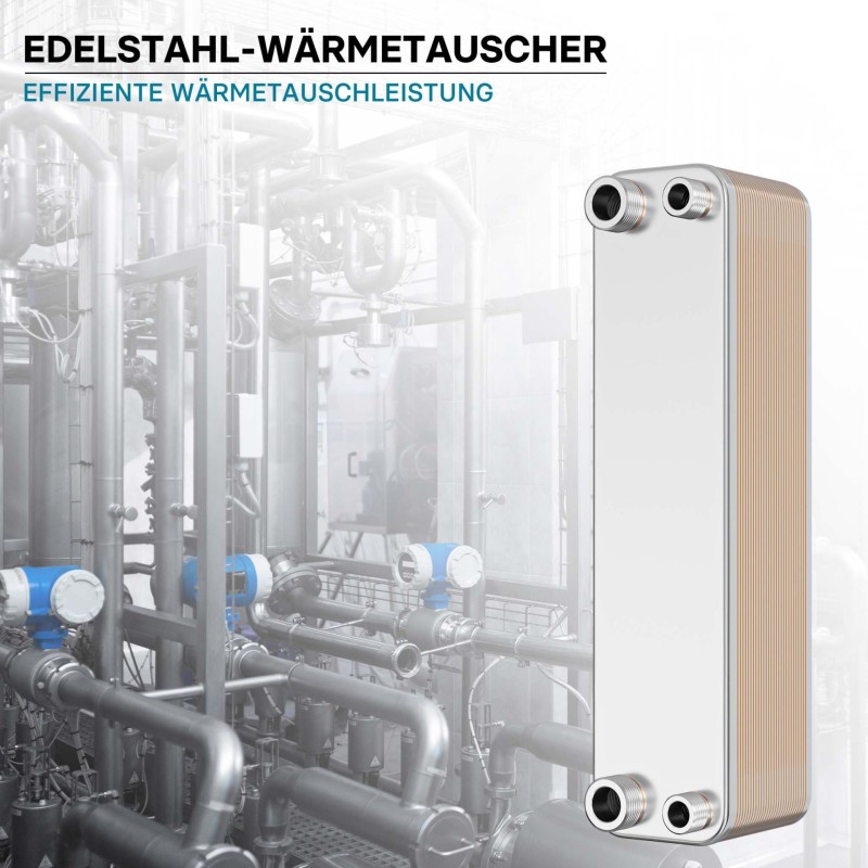Levy-lämmönvaihdin, ruostumaton teräs, 30 kpl, 125 kW, 4 m³/h, 1,20 l