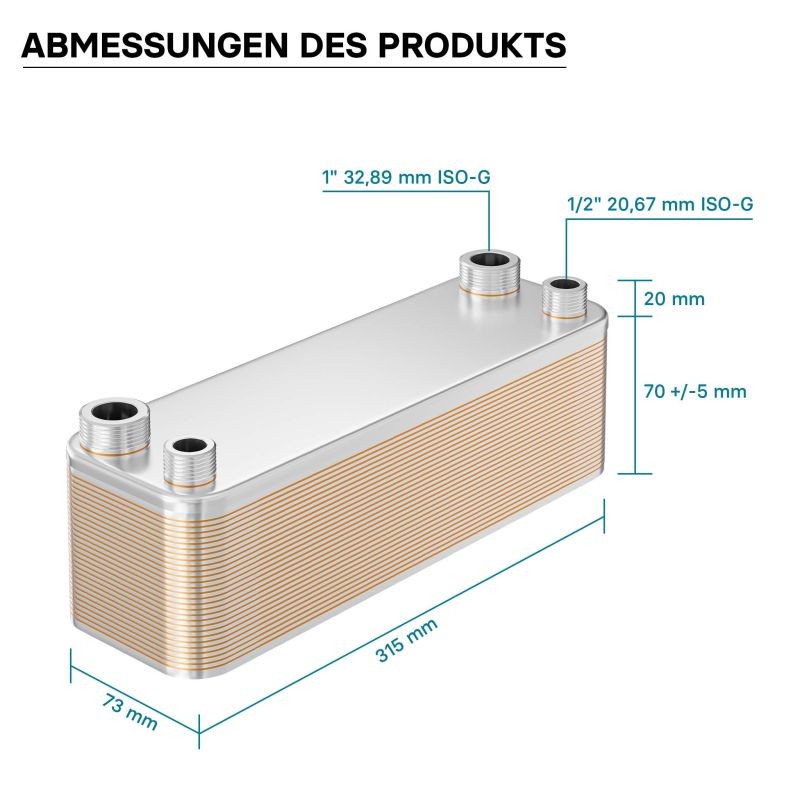 Levy-lämmönvaihdin, ruostumaton teräs, 30 kpl, 125 kW, 4 m³/h, 1,20 l