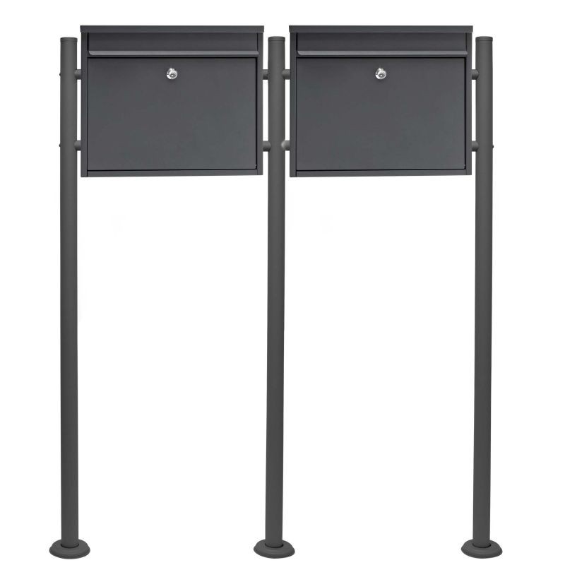 Postilaatikkosarja V13, 2 kpl, lukittava, jalustalla, antrasiitti, jauhemaalattu teräs, 1000 x 150 x 1200 mm