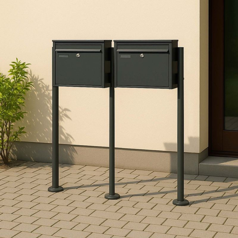 Postilaatikkosarja V13, 2 kpl, lukittava, jalustalla, antrasiitti, jauhemaalattu teräs, 1000 x 150 x 1200 mm