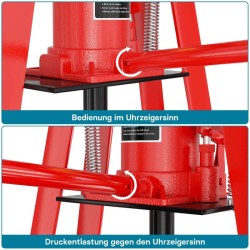 Hydraulinen A kehyksen prässi 6 t 260 mm teräs punainen