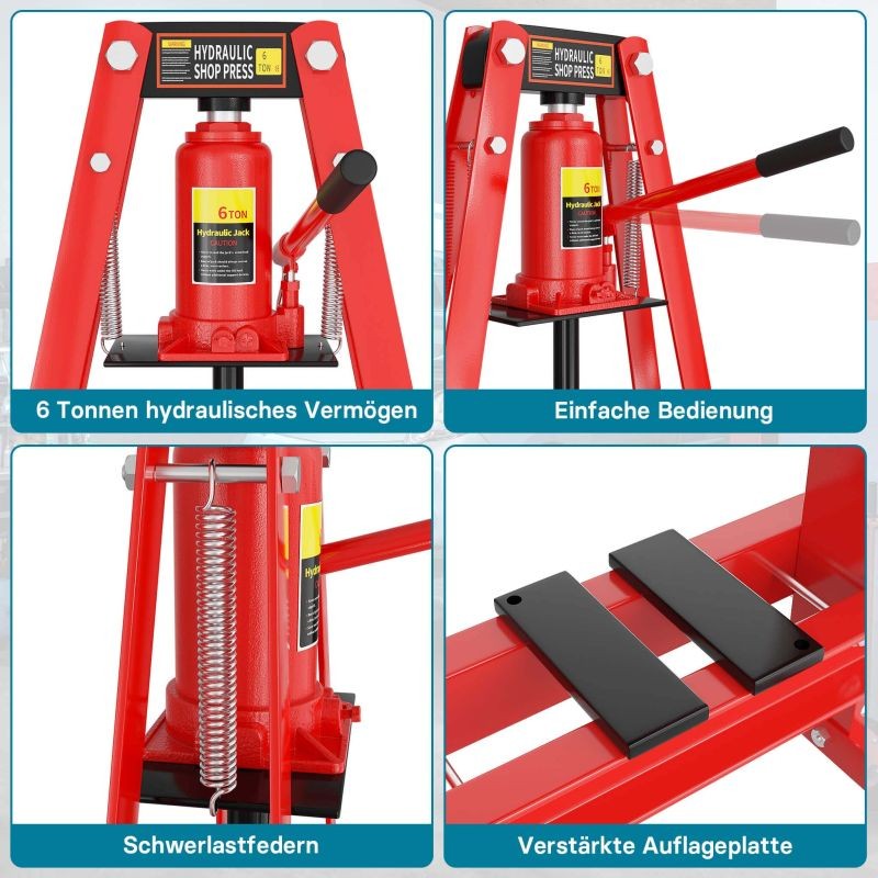 Hydraulinen A-kehyksen prässi 6 t, 260 mm, teräs, punainen