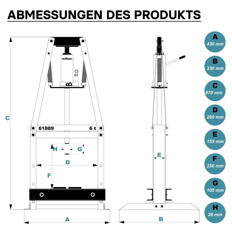 Hydraulinen A-kehyksen prässi 6 t, 260 mm, teräs, punainen