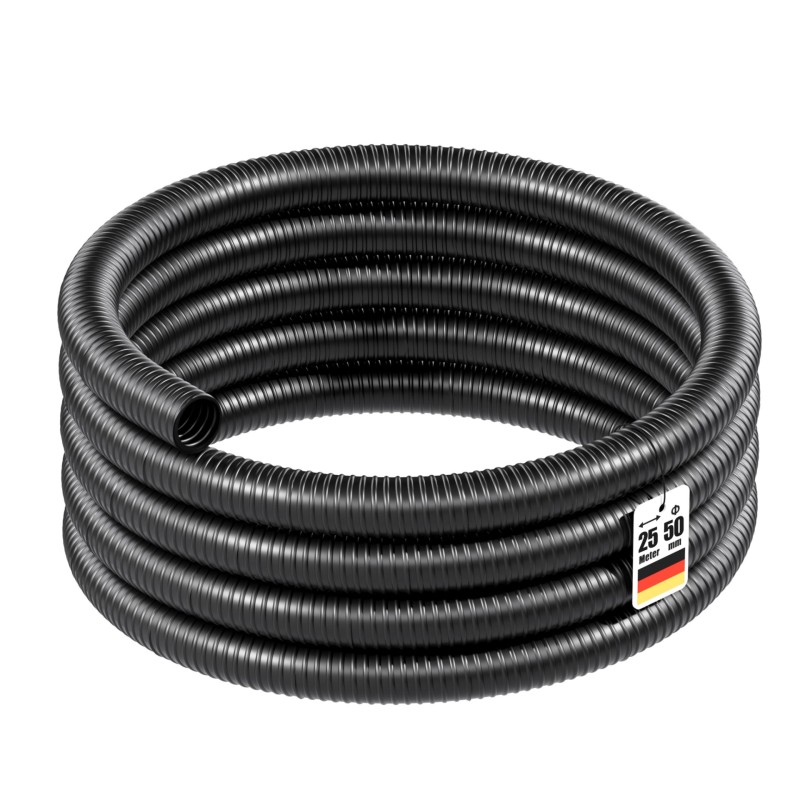 Joustava PVC-spiraaliletku 50 mm x 25 m, musta, vedenkuljetukseen