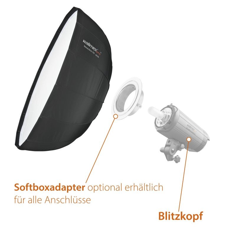 Walimex pro SL Beauty Dish Softbox QA105 105 cm Aurora/Bowens, kenno ja diffuusorit