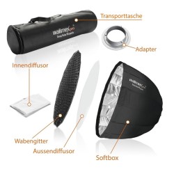 Walimex pro Studio Line Deep Rota QA90 softbox 90 cm, kenno, diffuusorit, kuljetuslaukku, K-sarjan adapteri