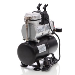 AF189 Airbrush-kompressori, yksisylinterinen, 3 l säiliö, max 6 bar, painensäätin, vesierotin, painemittari