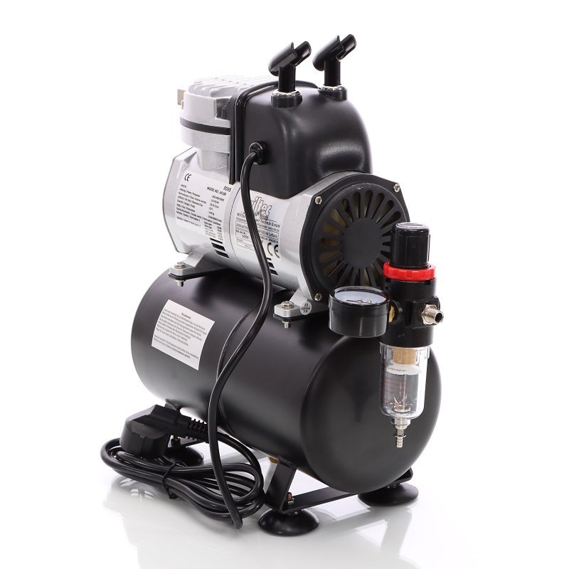 AF189 Airbrush-kompressori, yksisylinterinen, 3 l säiliö, max 6 bar, painensäätin, vesierotin, painemittari